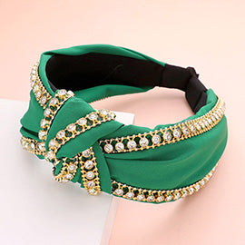 BLACK STONE METAL BALL EMBELLISHED KNOT HEADBAND