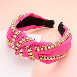 BLACK STONE METAL BALL EMBELLISHED KNOT HEADBAND