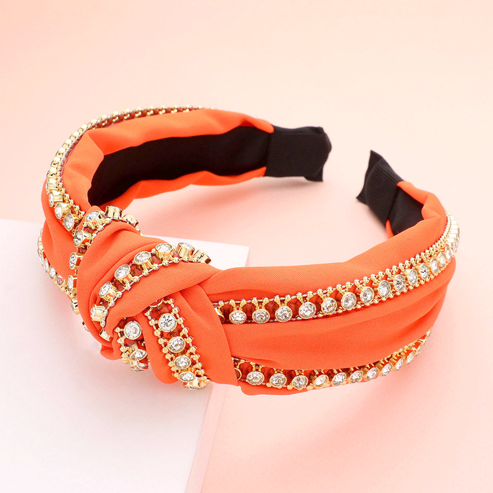 BLACK STONE METAL BALL EMBELLISHED KNOT HEADBAND