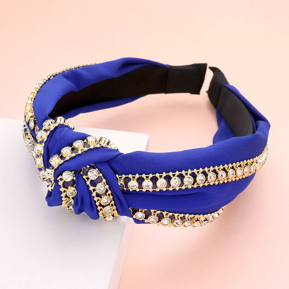 BLACK STONE METAL BALL EMBELLISHED KNOT HEADBAND