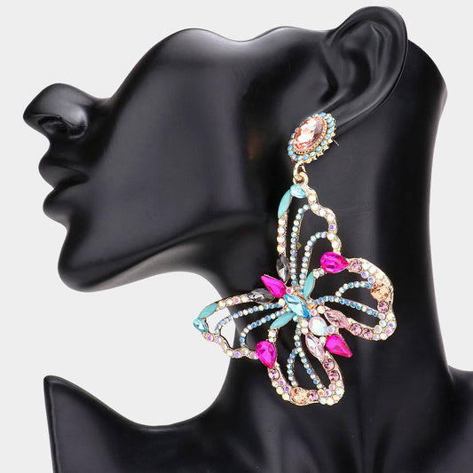 MULTI-COLOR BUTTERFLY DANGLE EARRINGS