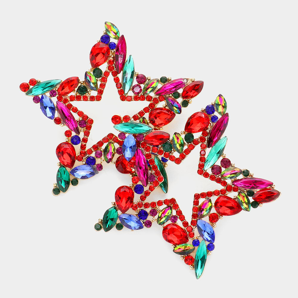 MULTI STONE CLUSTER OPEN STAR EVENING EARRINGS