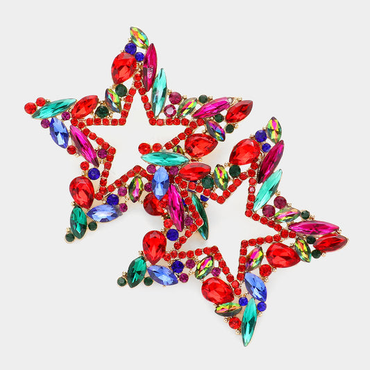 MULTI STONE CLUSTER OPEN STAR EVENING EARRINGS