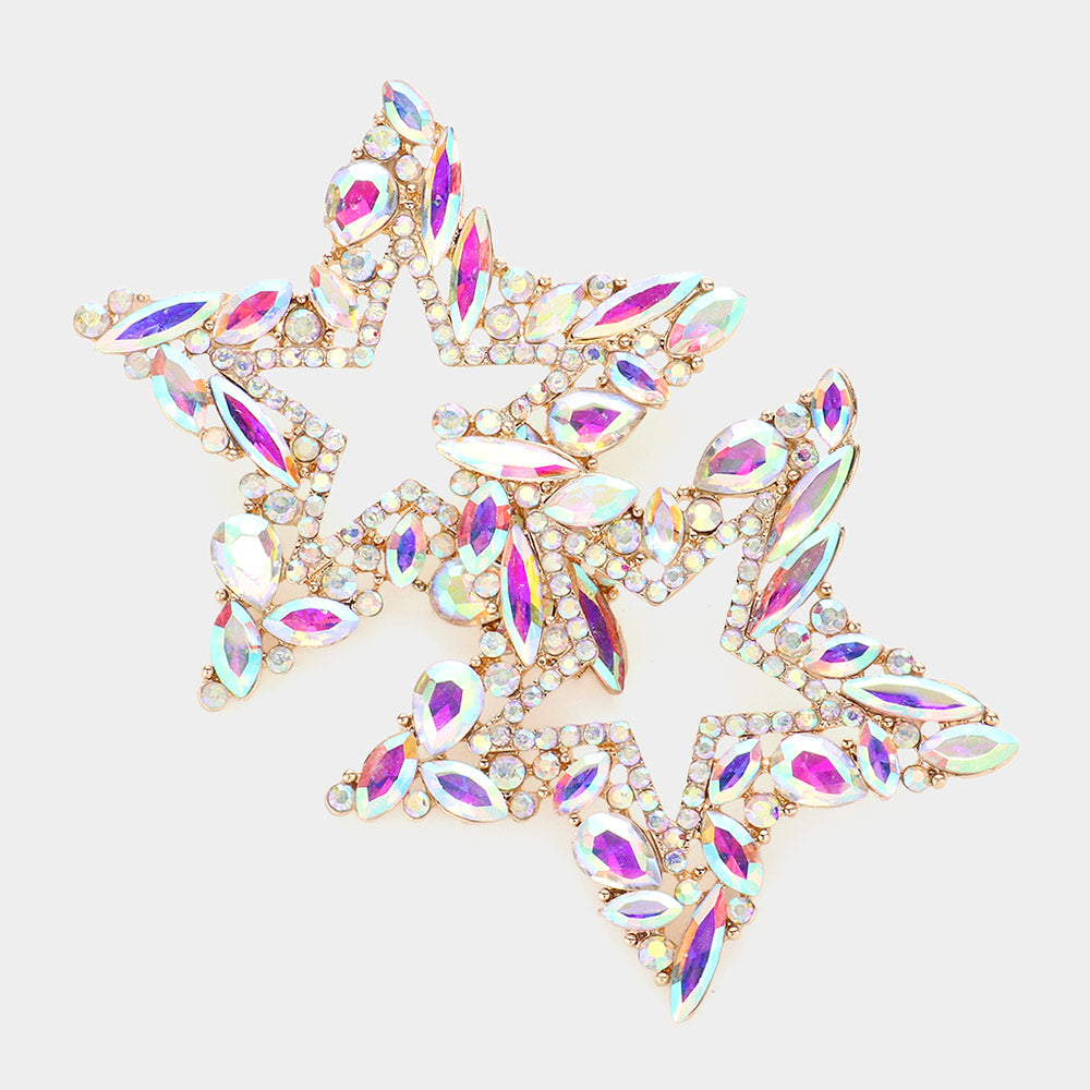 MULTI STONE CLUSTER OPEN STAR EVENING EARRINGS