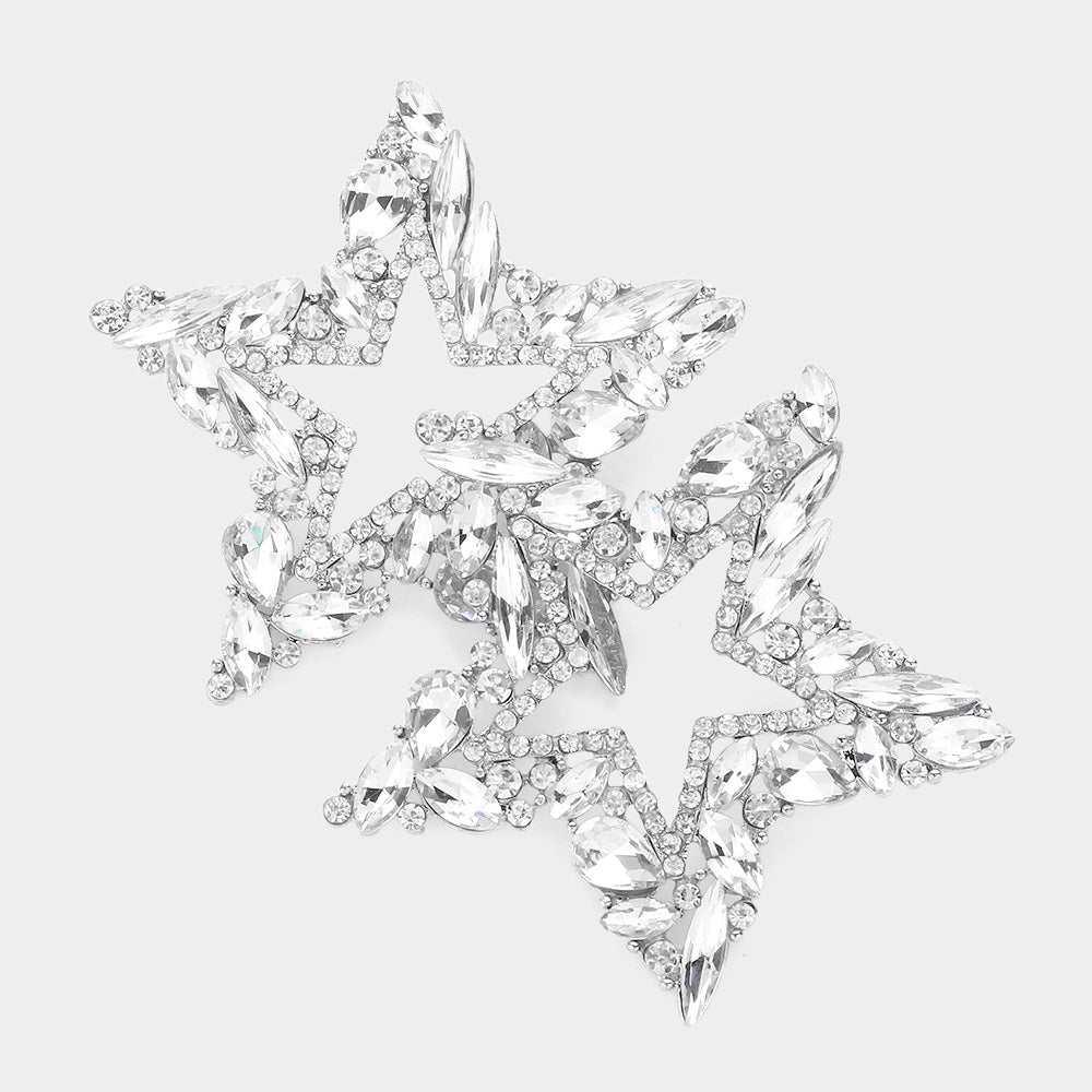 MULTI STONE CLUSTER OPEN STAR EVENING EARRINGS