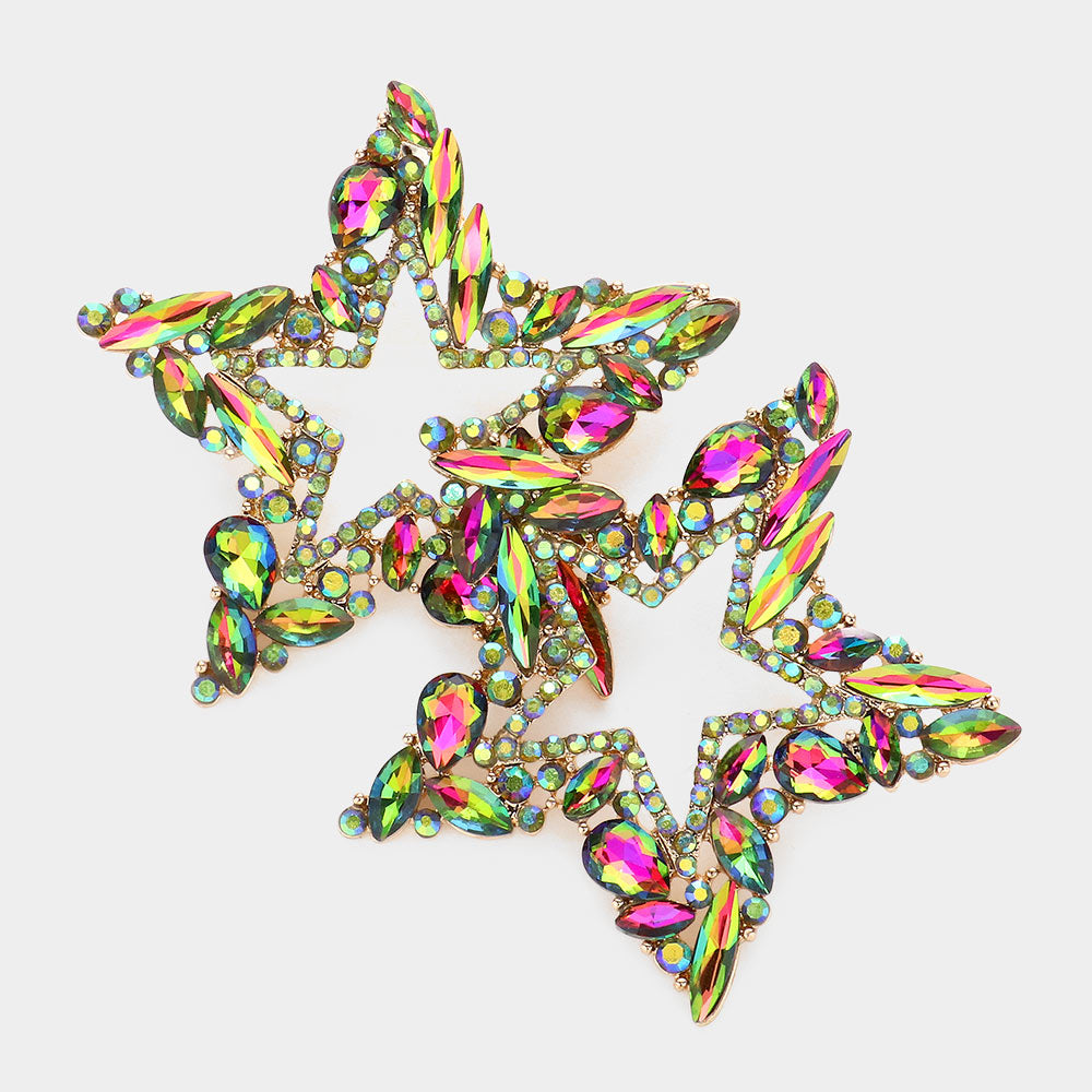 MULTI STONE CLUSTER OPEN STAR EVENING EARRINGS